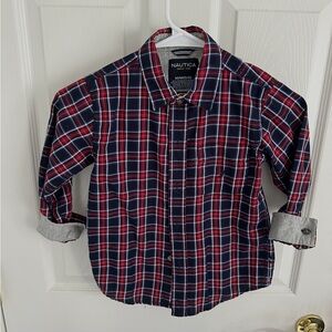 M•Nautica Red and Navy Checkered Plaid Shirt